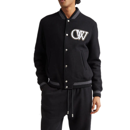 New Season Off-white Logo-appliqué Varsity Bomber Jacket