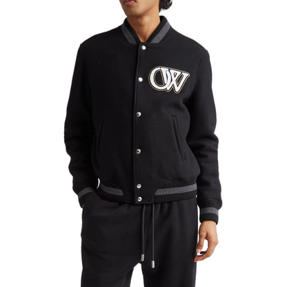 New Season Off-white Logo-appliqué Varsity Bomber Jacket