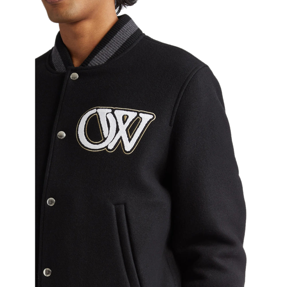 New Season Off-white Logo-appliqué Varsity Bomber Jacket