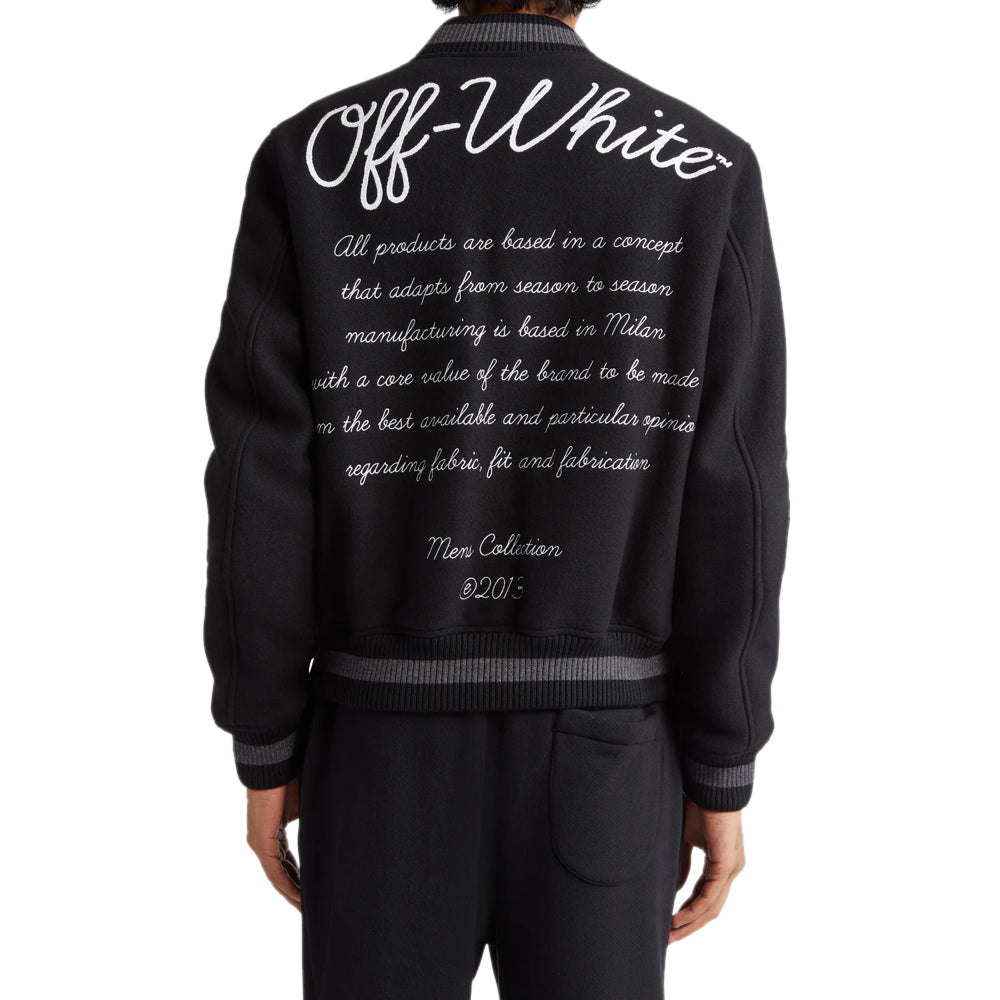 New Season Off-white Logo-appliqué Varsity Bomber Jacket