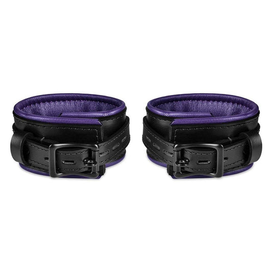 Leather wrist cuff set, black and purple