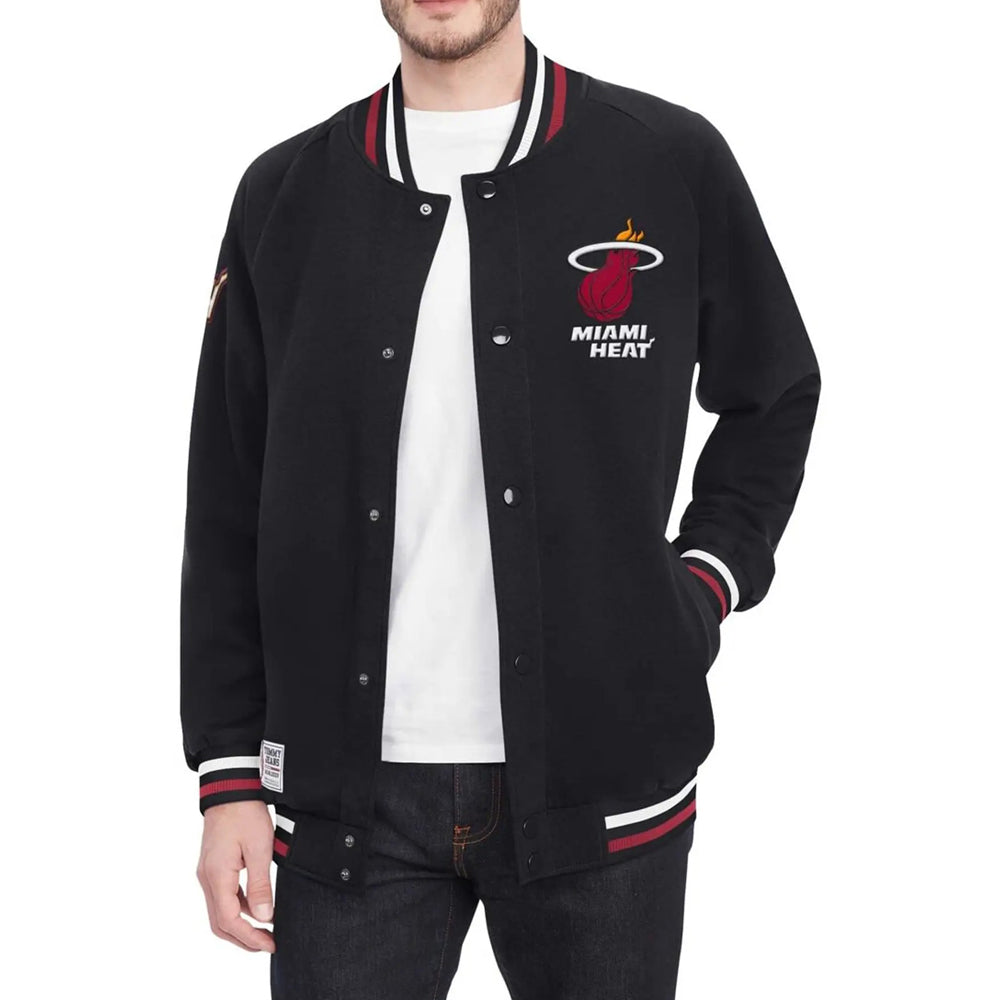 Men's Tommy Jeans Black Miami Heat Dane Raglan Full-Snap Varsity Jacket