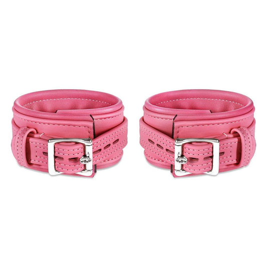 Leather wrist cuff set, pink bright polished