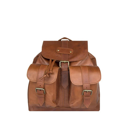 Women's Premium Leather Brown Drawstring Backpack