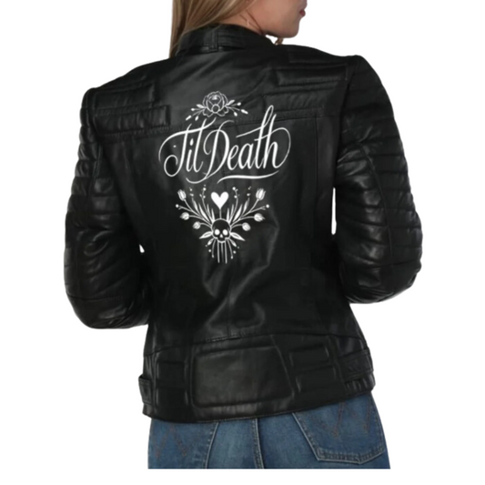 Women Custom Embroidered Leather Jacket