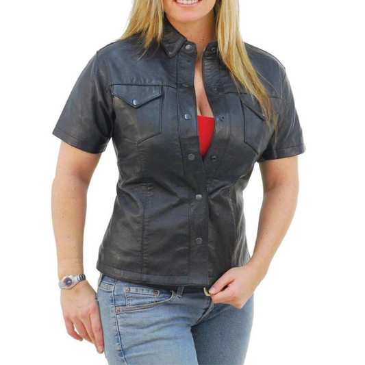 Women's Short Sleeve Leather Shirt