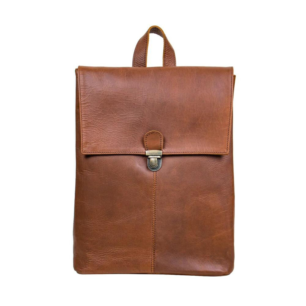 Brown Square Leather Backpack For Work