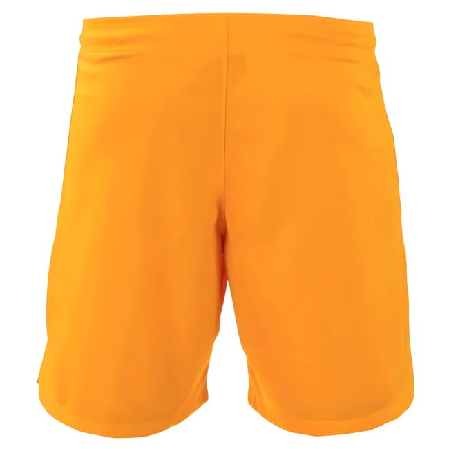 Bright orange athletic shorts shown from the back on a plain white background.