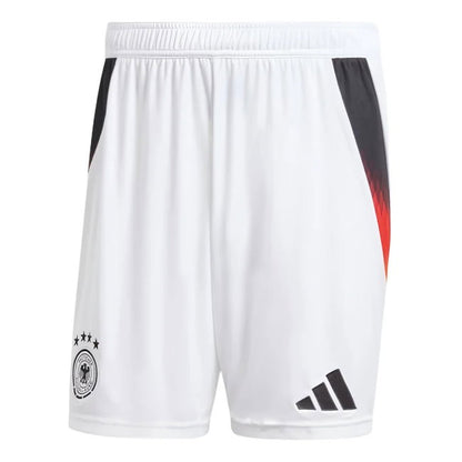 White shorts with black and red accents and Adidas logo on a white background