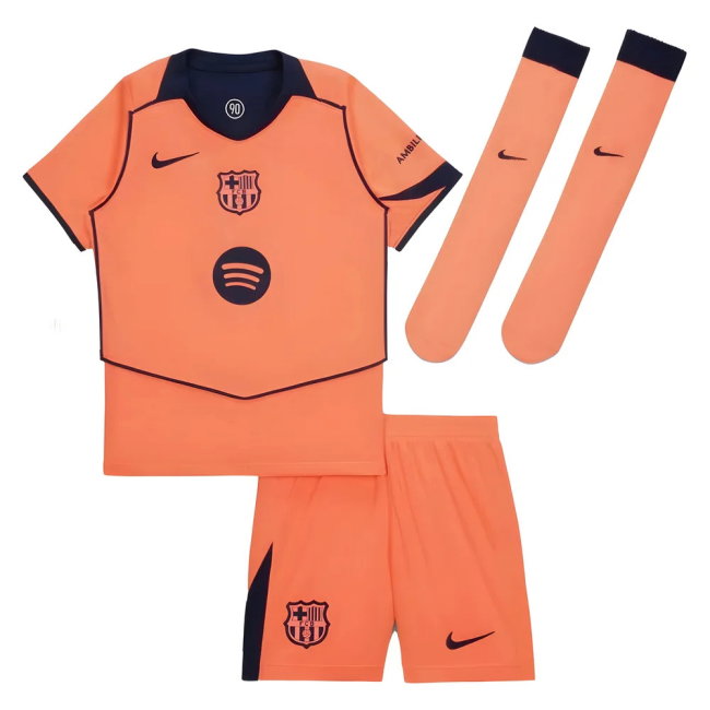 Orange sports uniform with black accents, including a jersey, shorts, and socks, on a white background.