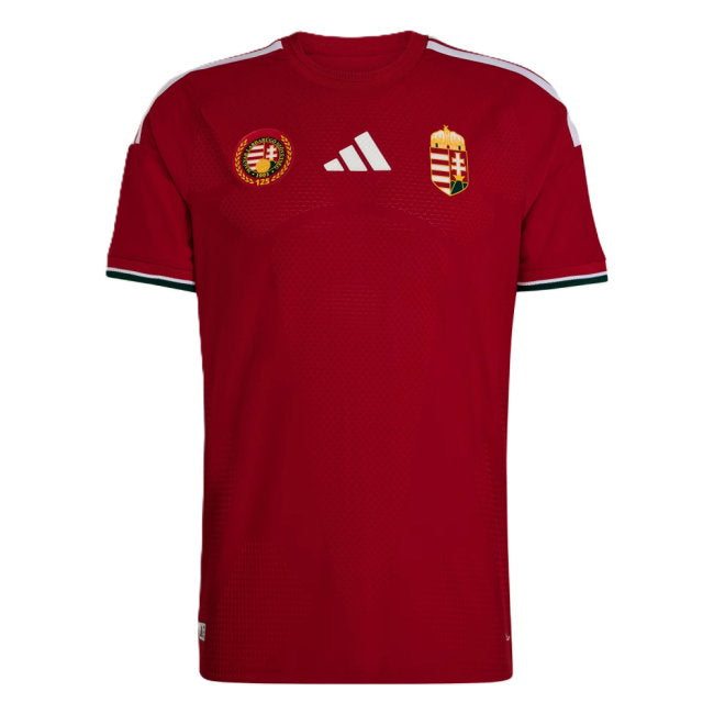 Red sports jersey with logo and Hungarian coat of arms on a white background