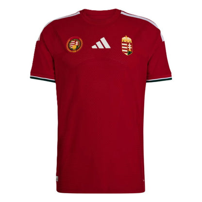 Red sports jersey with logo and Hungarian coat of arms on a white background