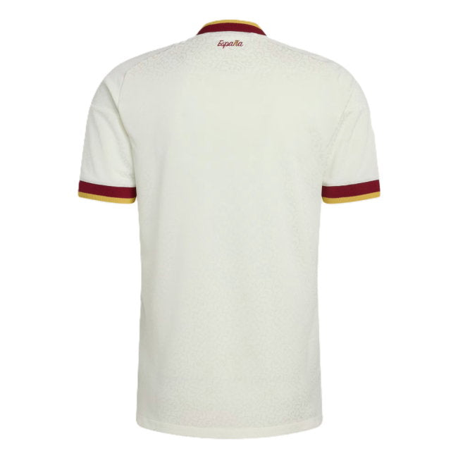 White polo shirt with red and yellow accents on a white background