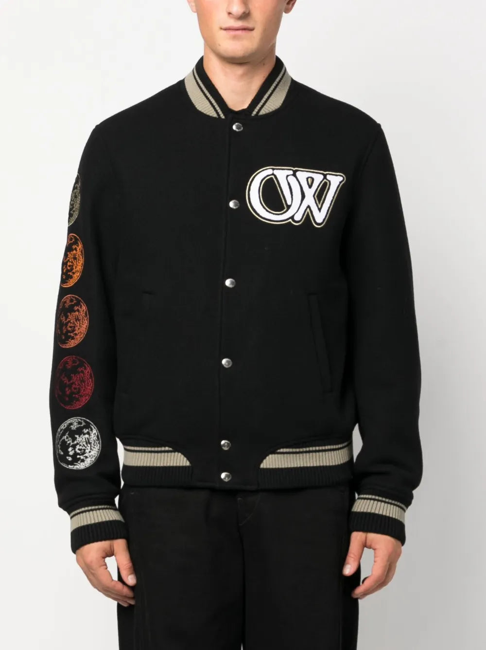 Moon Phase Virgin Wool Blend Varsity Bomber Jacket