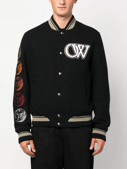 Moon Phase Virgin Wool Blend Varsity Bomber Jacket