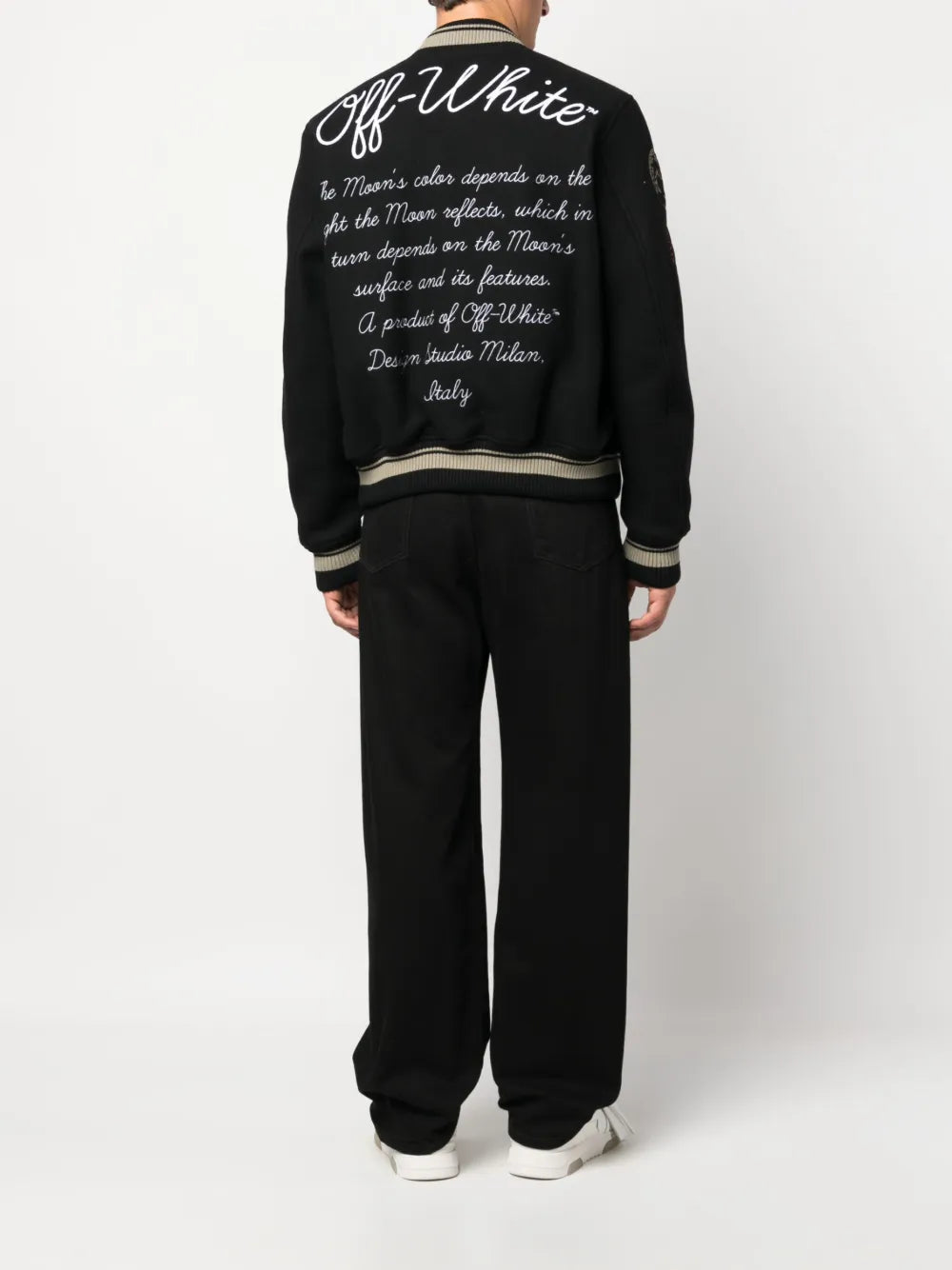 Moon Phase Virgin Wool Blend Varsity Bomber Jacket