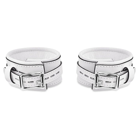 Leather wrist cuff set, white bright polished