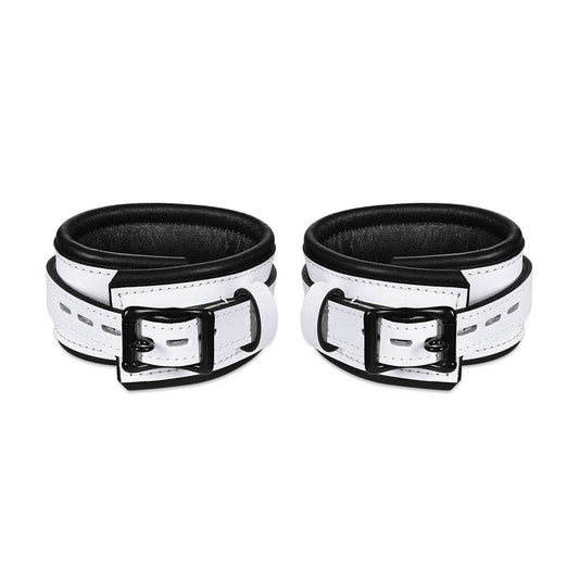 Leather wrist cuff set, white and black