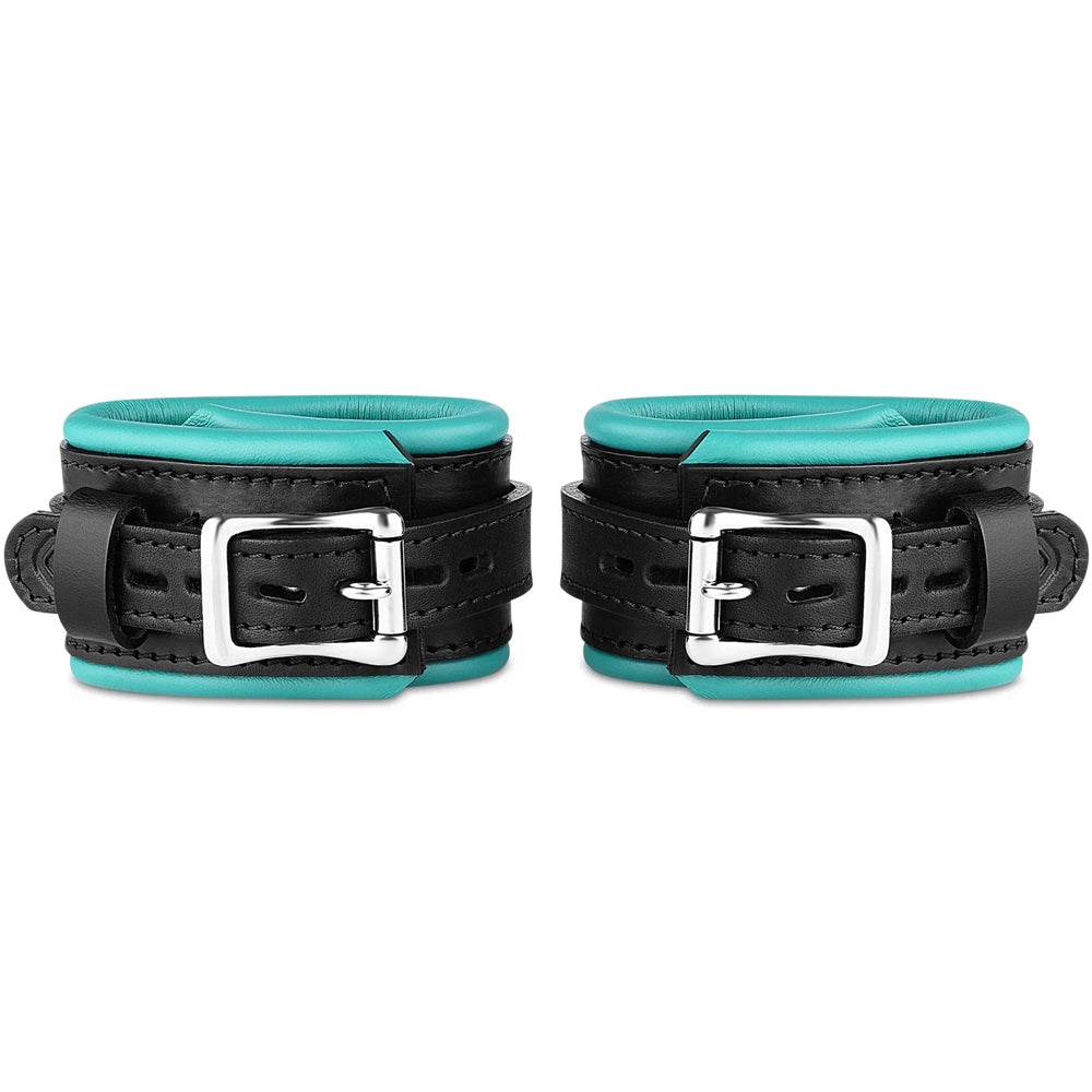 Leather Wrist Cuff Set Black/Teal Bright Polished - CoreFlexInd