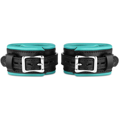 Leather Wrist Cuff Set Black/Teal Bright Polished - CoreFlexInd