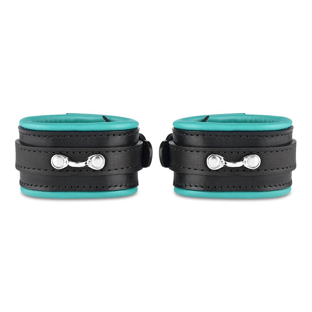 Leather Wrist Cuff Set Black/Teal Bright Polished - CoreFlexInd