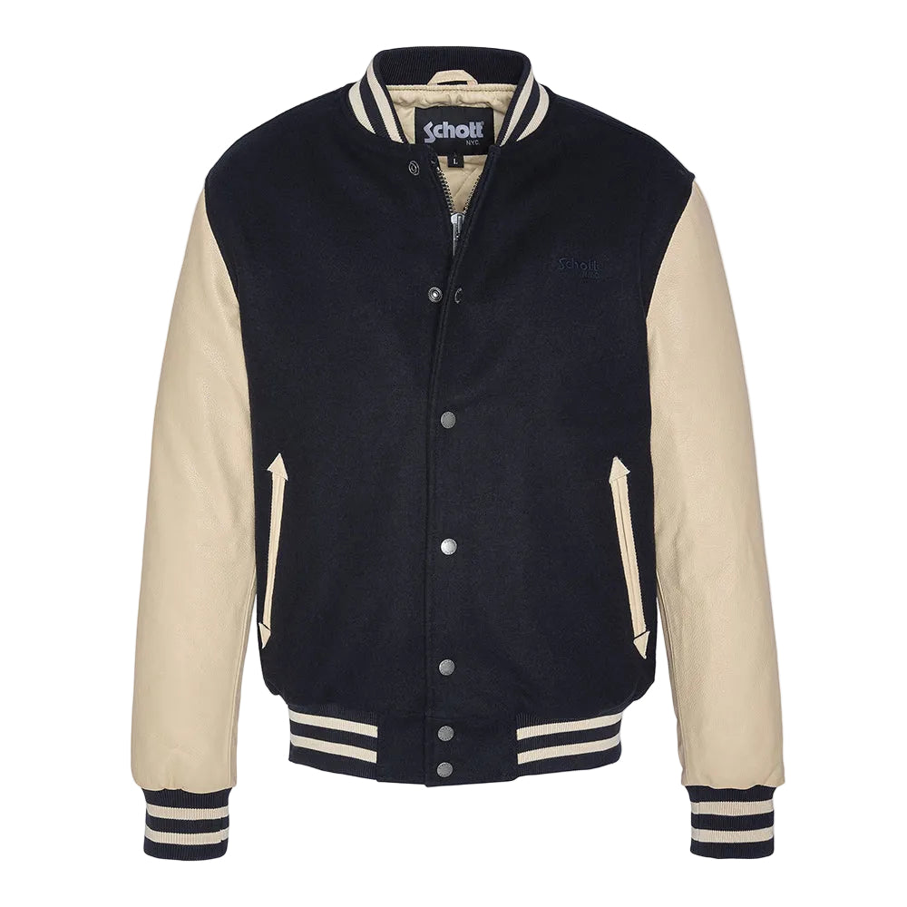 Stretch Wool Blend & Leather Varsity Jacket