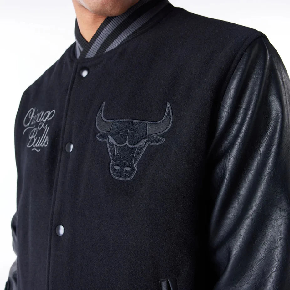 Chicago Bulls NBA Patch Black and Red Varsity Jacket