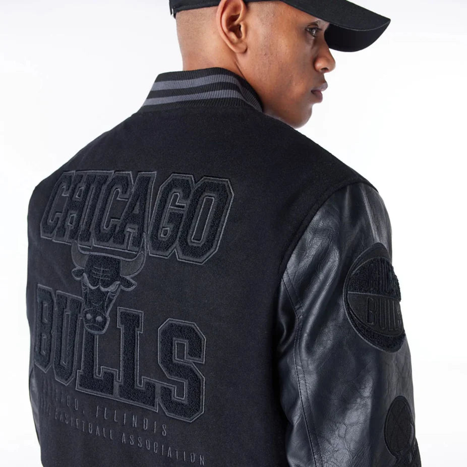 Chicago Bulls NBA Patch Black and Red Varsity Jacket