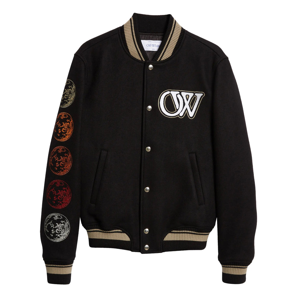 Moon Phase Virgin Wool Blend Varsity Bomber Jacket
