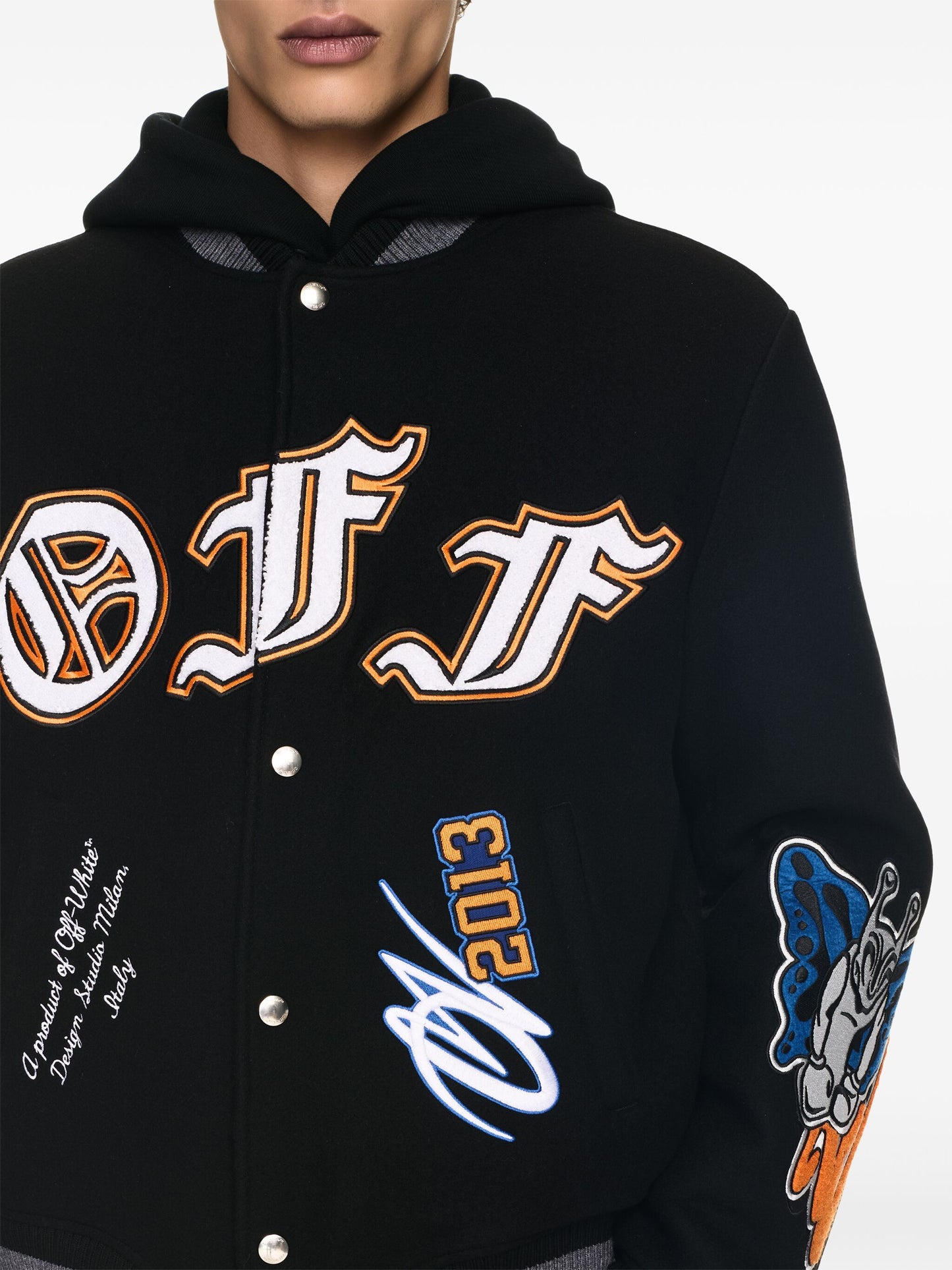 X Premier Records Patch Leather Sleeve Wool Blend Varsity Jacket