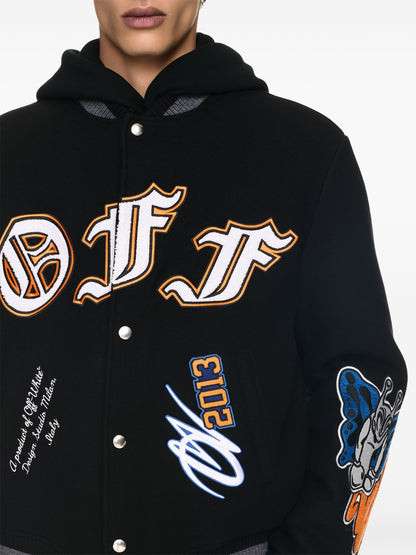 X Premier Records Patch Leather Sleeve Wool Blend Varsity Jacket