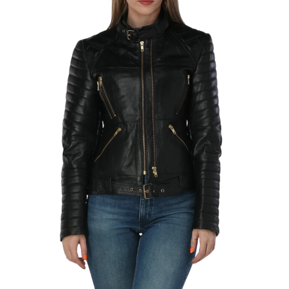 Women Custom Embroidered Leather Jacket