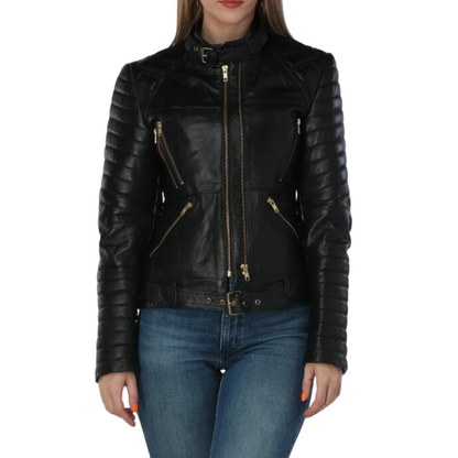 Women Custom Embroidered Leather Jacket