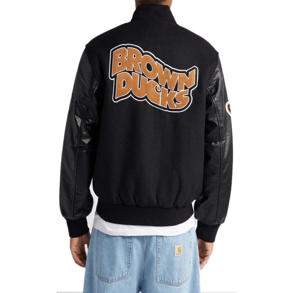 Brown Ducks Mixed Media Bomber Jacket