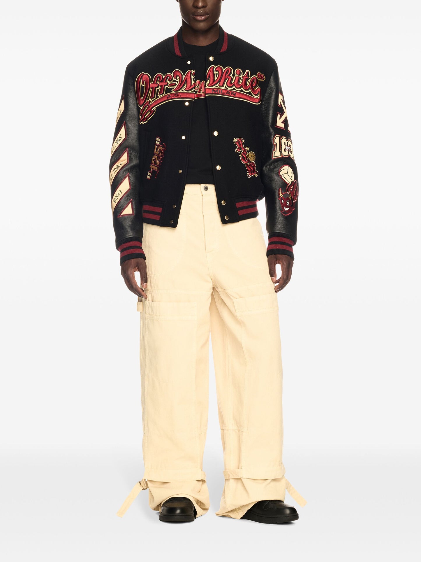 Stars Wool Blend & Leather Varsity Jacket