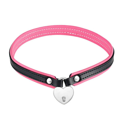 Leather Day Collar with Heart Lock Black/Pink - CoreFlexInd
