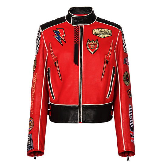 Lambskin Jacket Bal-Men Racing Patches