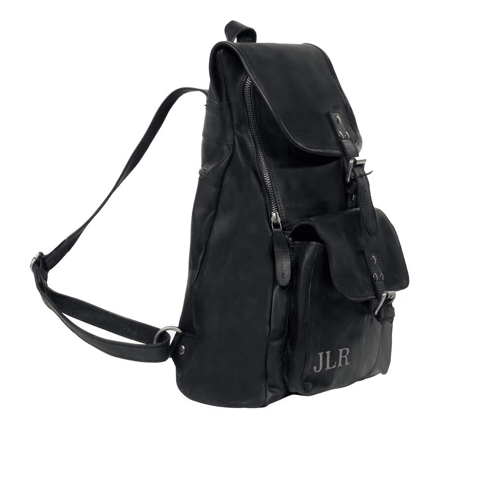 Women's Premium Leather Black Drawstring Backpack