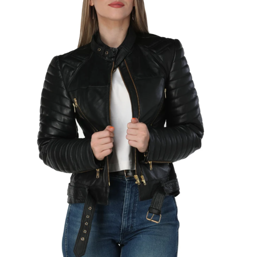 Women Custom Embroidered Leather Jacket