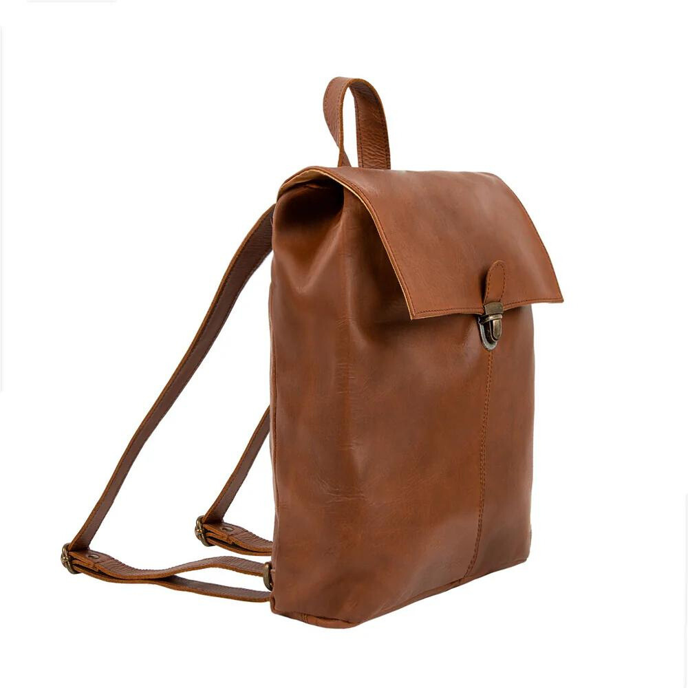 Brown Square Leather Backpack For Work