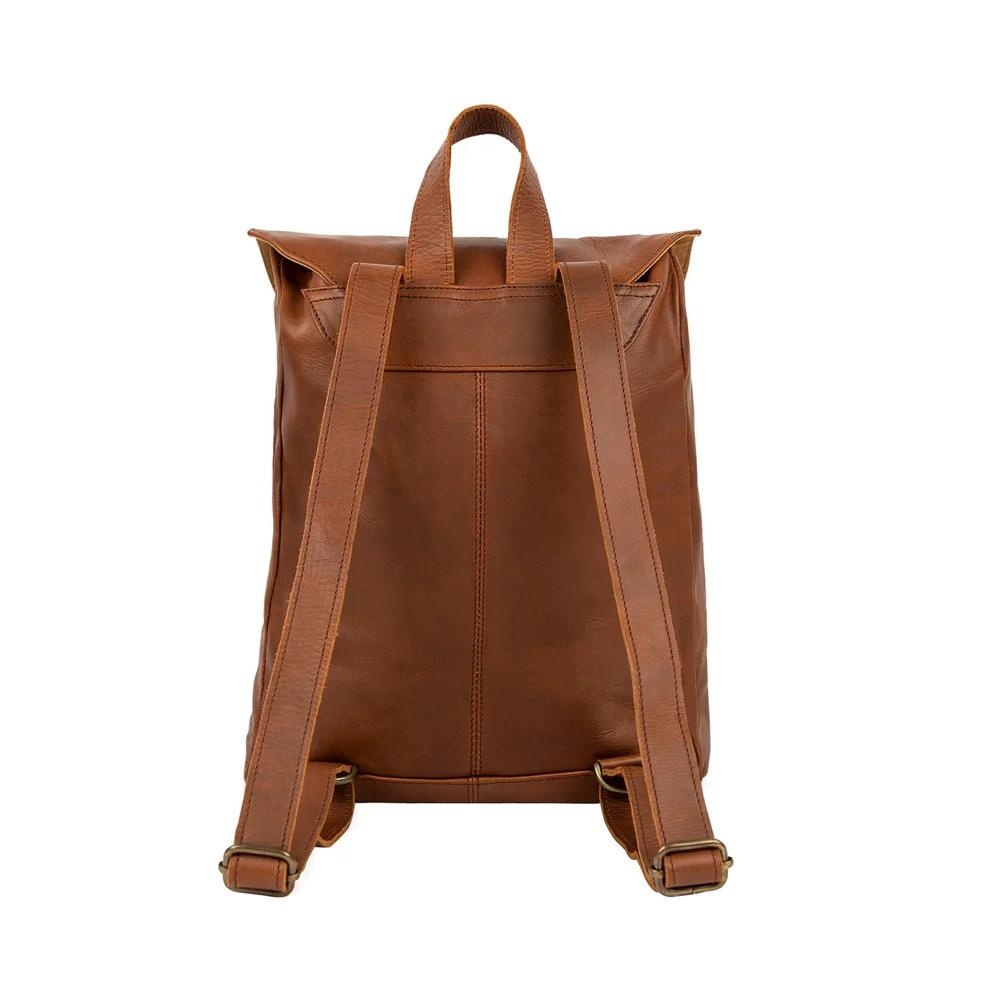 Brown Square Leather Backpack For Work