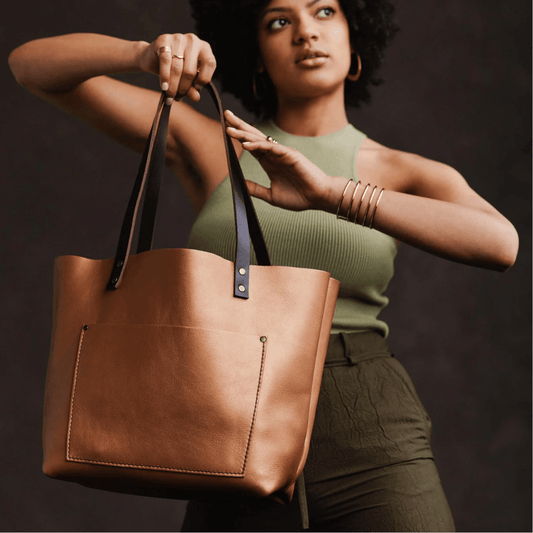 Light Brown Women Leather Tote Bag - CoreFlexInd