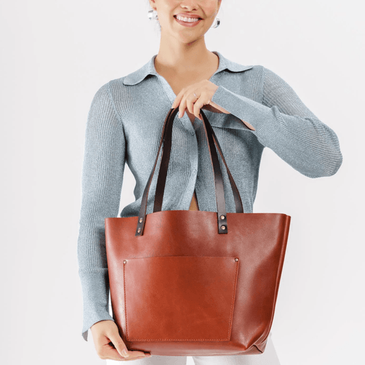 Brown Women Leather Tote Bag - CoreFlexInd