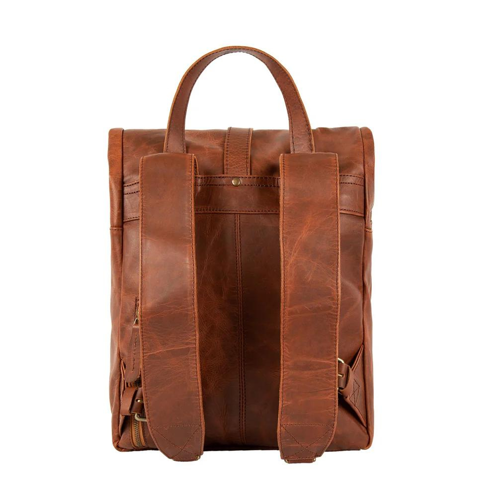 Brown Leather Vintage Style Roll Top Backpack