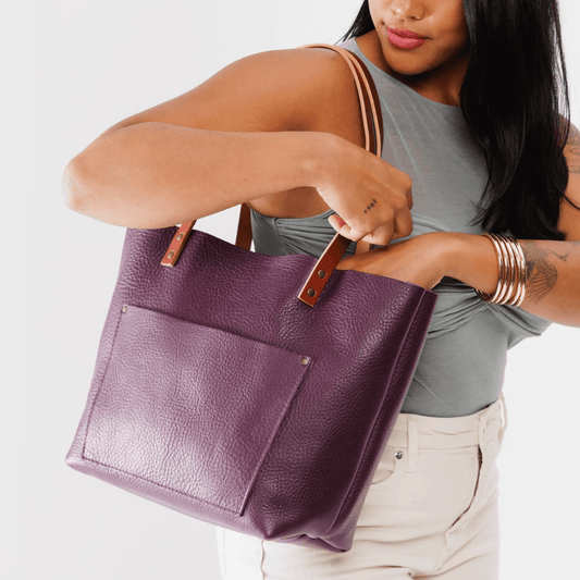 Dark Purple Women Leather Tote Bag - CoreFlexInd