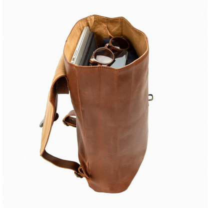 Brown Square Leather Backpack For Work