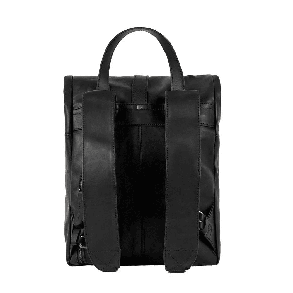 Black Leather Vintage Style Roll Top Backpack