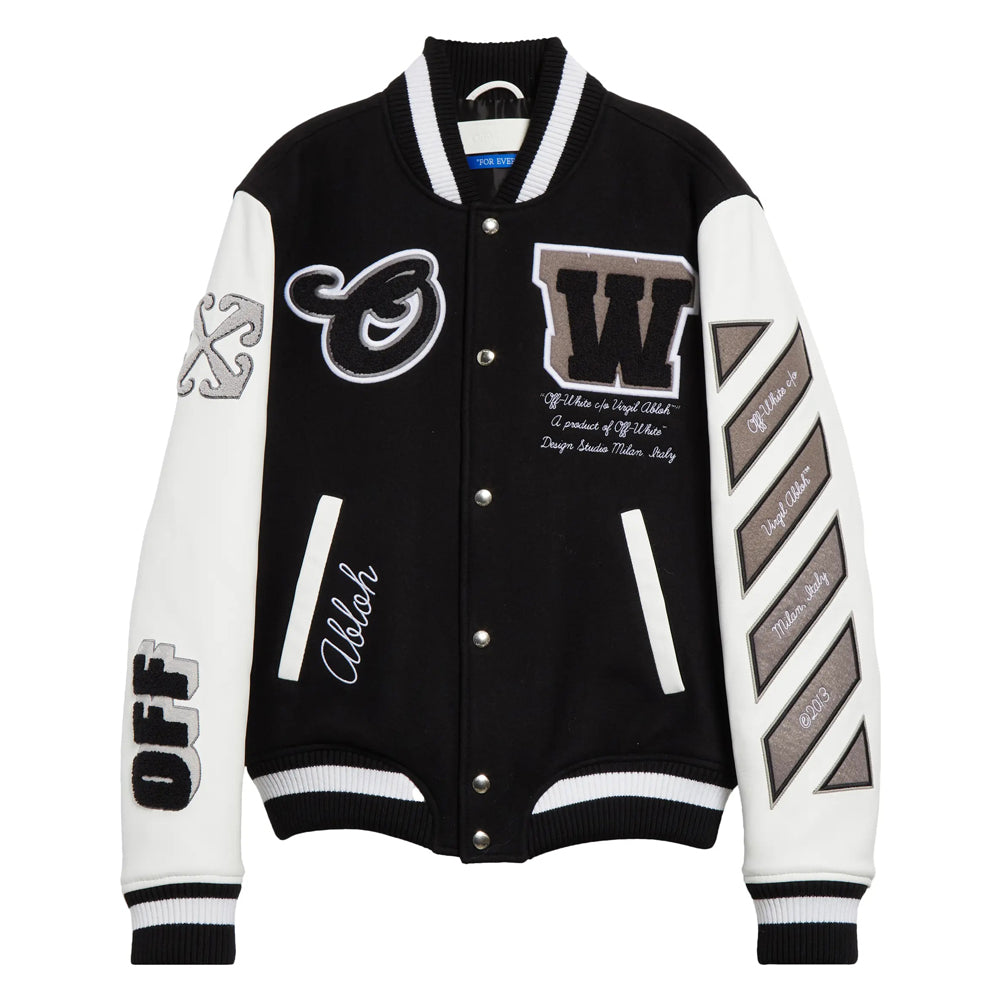 Leather & Virgin Wool Blend Varsity Jacket
