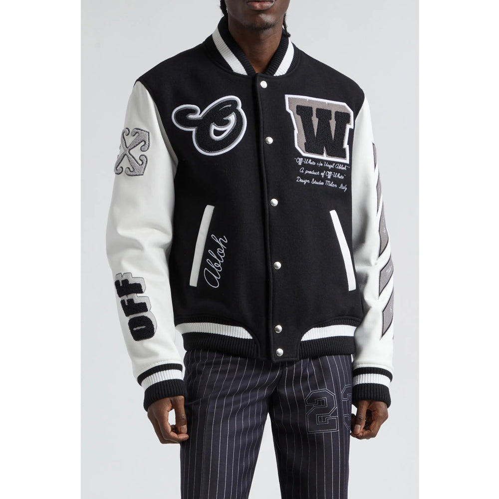 Leather & Virgin Wool Blend Varsity Jacket