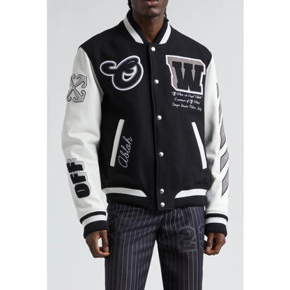 Leather & Virgin Wool Blend Varsity Jacket